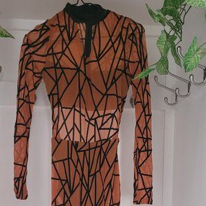 Flocked power mesh long sleeve unitard